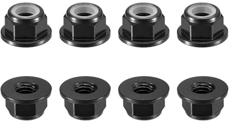sourcing map Nylon Insert Hex Lock Nuts, 8pcs - M4 x 0.7mm Aluminum Alloy Self-Locking Nut, Anodizing Flange Lock Nut for Fasteners(Black)