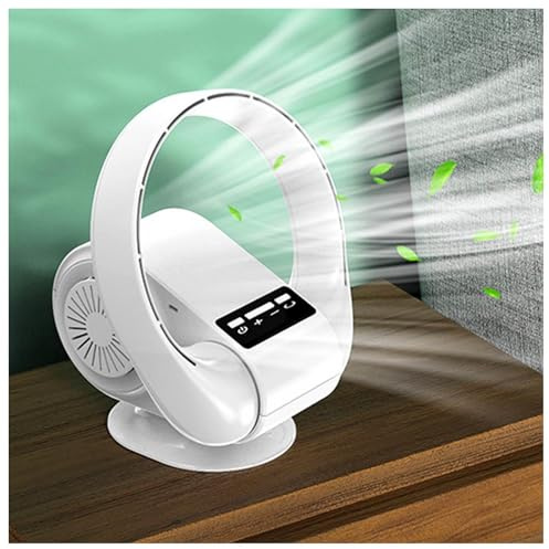 Tingruihuase Ventilatore Senza Pale, con Batteria Ventilatore da Parete 5 Livelli di velocità Ventilatore da Esterno Ricarica USB Adatto per Il Montaggio A Parete,White