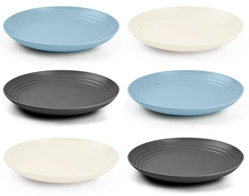Acan Tradineur - Pack de 6 platos llanos de plástico, reutilizables y reciclables, aptos para uso alimentario, microondas y congelador, fabricados en España - Ø 20 cm - 500 ml - Color surtido