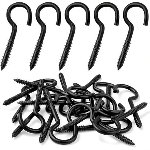 MejaRizon M4-50mm Schraubenhaken Edelstahl 304, 20 Stück Haken zum Schrauben, Rostschutz Deckenhaken, Schraubhaken mit Gewinde, Hakenschraube Geeignet für Küche, Außenbereich, Lagerhaus(Schwarz)