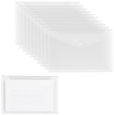10 PCS Dokumententasche A5 Transparent, 24 X17 cm, Abheftbare Dokumentenmappe A5 mit Druckknopf, Klarsichthüllen, Transparente Mappe für Büro, Schule, Uni, Reise, Ideal für Belege und Dokumente