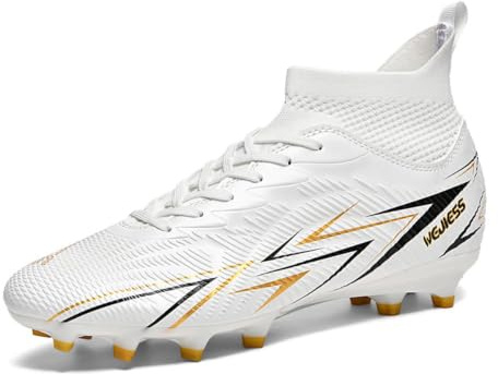 Botas de Fútbol Tobillo Alto - AG Tacos para Césped Artificial, Cuello de Calcetín Transpirable, (Negro/Blanco/Degradado Rosa)
