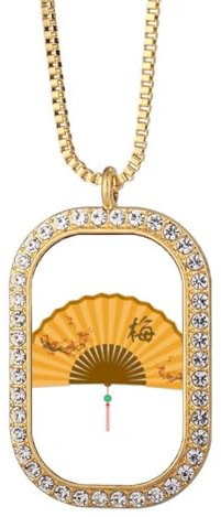 no/no Collier chinois avec pendentif en forme d'éventail en papier Motif fleur de prunier Doré