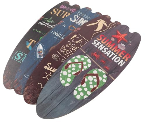 SHINEOFI 4Pcs Wooden Surfboard Wall Decor Set Summer Beach House Signs Nautical Hanging Plaques Funny Bar and Home Bar Wall Surfboard Decorations