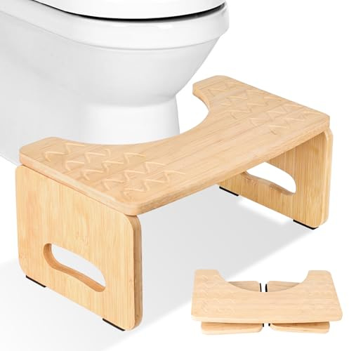 Kujizpu Bambus Toilettenhocker, 18.5cm WC Hocker für Erwachsene klappbar Toilettenhocker Tragbarer Toilettenhocker für Erwachsene Kinder Anti-Verstopfung