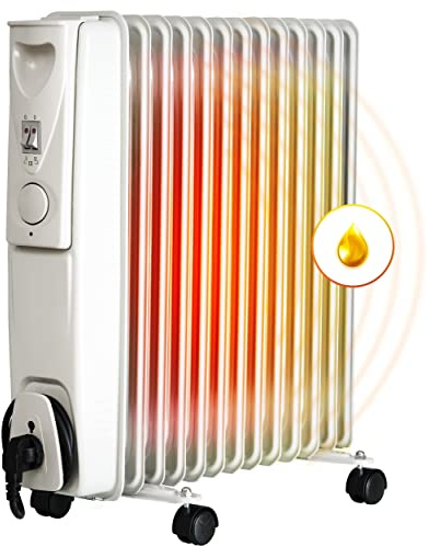 BROLLUX Ölheizung elektrisch 2500W H13 Ölradiator Elektroheizung 13 Lamellen mobiler Elektroheizkörper Heizgerät mit Thermostat