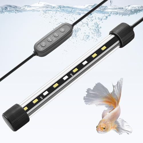FEDOUR 18CM Submersible Aquarium LED Light, 24/7 Mode Fish Tank Light with Timer&10-Level Brightness, 3 Colors & 3 Lighting Modes Light for 20-30cm Fish Tanks