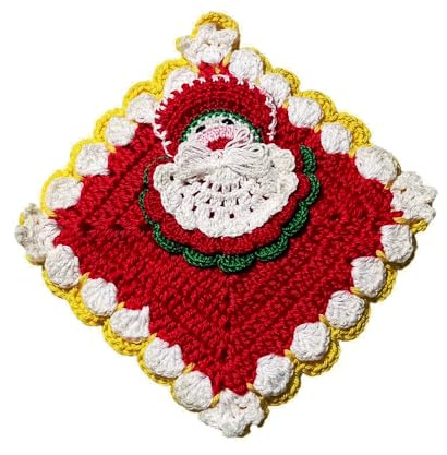Presina natalizia ad uncinetto rossa con Babbo Natale 17x18.5 cm (36NT) - Made in Italy