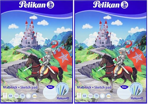 Pelikan Malblock A4, 100 Blatt weißes Papier, 1 Stück (Motive sortiert - keine Auswahl möglich) (Packung mit 2)