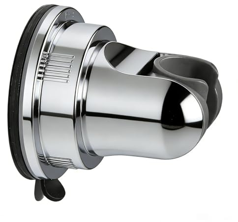 Handheld Shower Head Holder Suction Cup - Relocatable - Wide Angles Adjustable - 90° Downward - Bathroom Wall Mount Shower Wand Holder (Polished Chrome)