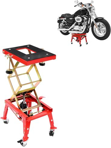 HUOMMGS Elevador hidráulico de motocicleta de hasta 160 kg, 305 – 800 mm, altura ajustable, plataforma elevadora de motocicleta con rueda de freno, actualización, soporte de motocicleta para tiendas