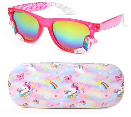 Beipegin Solglasögon barn hjärta solglasögon enhörning och fodral glasögon UV400 skyddsglasögon för flickor, Rose-e, Taille unique