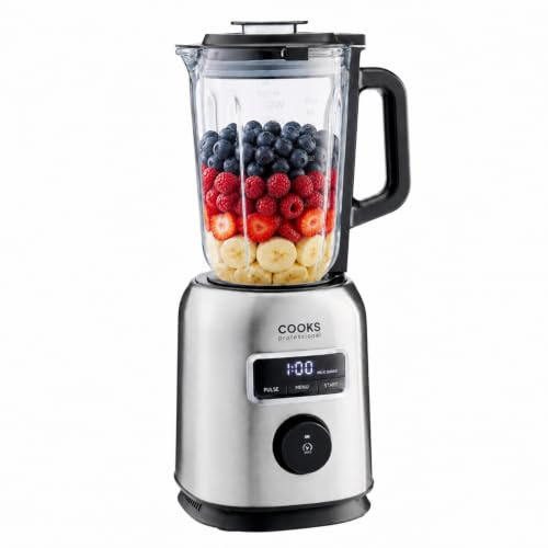 Cooks Professional 1400W Digital Power Blender with 1.7L Capacity, 10 Speeds, Stainless Steel Body, Smoothie, Ice Crush & Milkshake Programmes | Large Blending Machine | Fruit Smoothies Maker | Silver