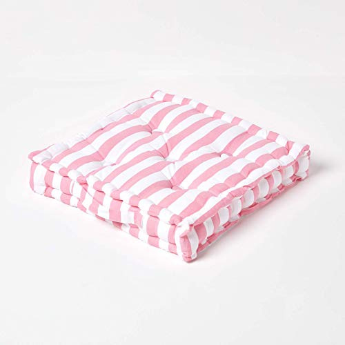 Homescapes Breit gestreiftes Bodenkissen – rosa Sitzkissen 50x50 cm mit Tragegriff für Stühle & Boden, Matratzenkissen mit Blockstreifen, Sitzerhöhung für Garten & Balko