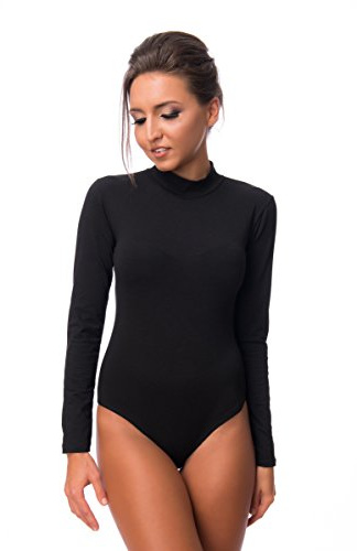 Evoni Damen Body langarm I blickdichter Bodysuit mit Halbkragen für Frauen I Langarmbody aus Baumwolle I Women Body Shaper I Jumpsuit