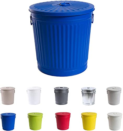 Jinfa Kinderzimmer Mülleimer kleiner Metalleimer mit Deckel retro | Blau | Ø 21,5 cm, Höhe 21,5 cm, 7 Liter