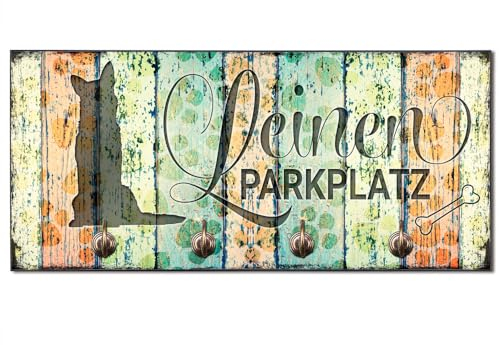 Cadouri Design-Hundegarderobe » Leinen Parkplatz « mit Hunde-Silhouette (Schäferhund) Wandhaken Hund┊Wandgarderobe, Leinenhalter, Hakenleiste