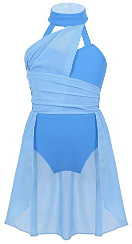 YOOJIA Kinder Mädchen Ballettkleid Ärmellos Chiffon Ballettrock Ballett Body Trikot Gymnastikanzug Lyrical Modern Dancewear Tanzkostüm A Hellblau 134-140