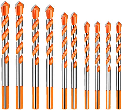 KAHEIGN 10Pcs Glasbohrer Fliesenbohrer Steinbohrer Set, 6/8/10/12 mm Spiralbohrer Betonboher für Fliesen Beton Ziegel Porzellan Kunststoff Stein Holz