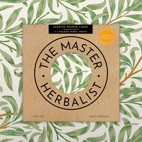 The Master Herbalist Duftende Schubladeneinlagen in einem von WILLIAM MORRIS inspirierten Design | Packung mit 5 Blättern | Enthält ätherische Öle | Hergestellt in Großbritannien (Neroli & Bergamotte)