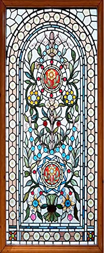 A.Monamour Türtapete Selbstklebend Türfolie Türposter 3D Buntes Buntglasfenster Mit Blumen Motiv Vinyl Folie Türdeko Tapete Wandbild Türaufkleber Türtattoo 90 x 200 cm
