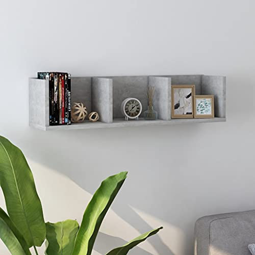 SKM Scaffale Porta CD a Muro Grigio Cemento 75x18x18 cm Truciolato