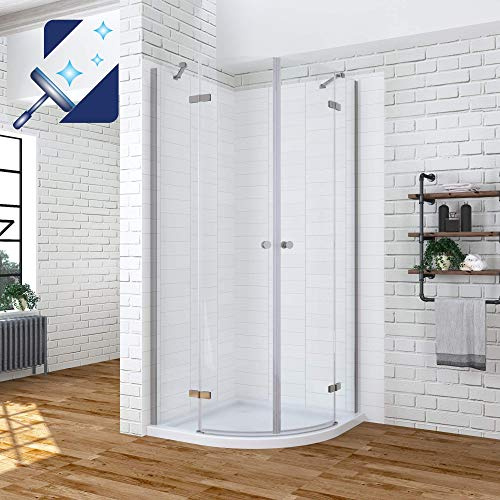 Duschkabine 80 x 80 cm Viertelkreis Pendeltür Duschwand Glas Runddusche Halbrund Dusche höhe 195 cm Radius 55 cm Klarglas mit Lotus-Effekt Nanobeschichtung