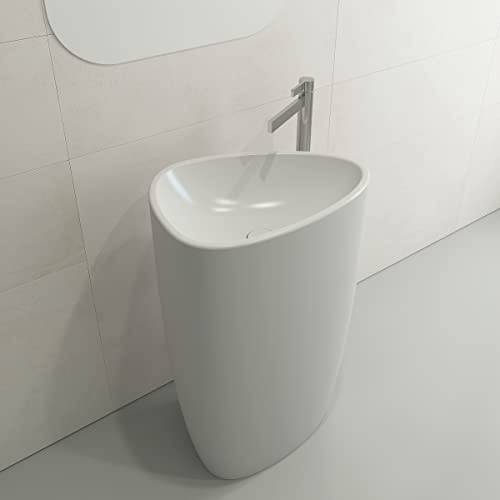 BOCCHI Etna Monoblock Pedestal Sink Fireclay 33.75 in. with Matching Drain Cover in Matte White