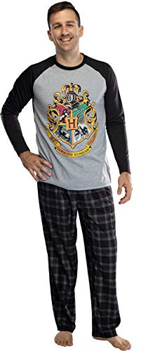 Harry Potter Men's Raglan Shirt and Plaid Pants Pajama Set - (Hogwarts, 3XL)