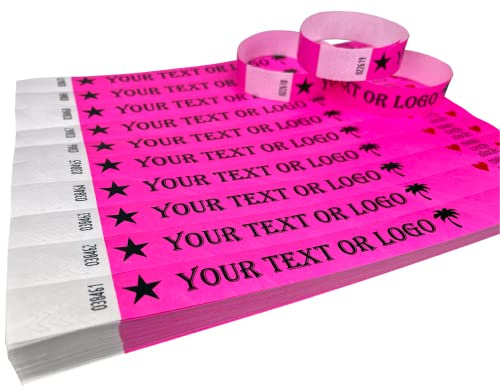 2000 Neon Rosa Individuell Bedruckte Tyvek-Armbänder mit Ihrem Personalisierten Text/Logo für veranstaltungen, Partys, Festivals, ID