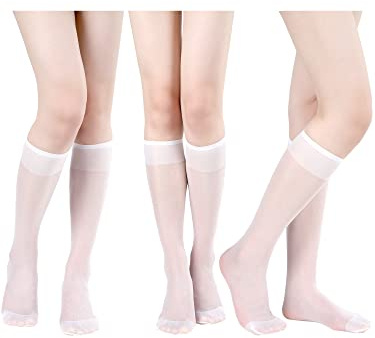 Bencailor 3 Paia di Calze Corte in Nylon Gambaletti Velati da Donna (Bianco)