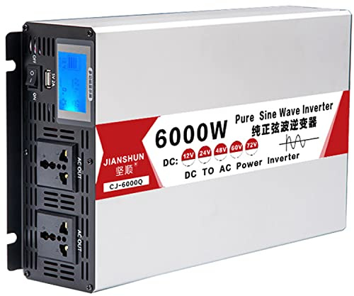 YNITJH Inversor Onda Pura Corriente 4000W/5000W/6000W/8000W (Pico) Transformador DC 12V/24V/48V/60V a AC 110V/220V Onda Sinusoidal Convertidor Inversor Coche,para Casas Autos,6000W-24Vto220V