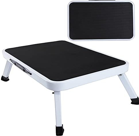 Escalera plegable, escalera de un solo paso con alfombrilla de goma antideslizante, para un artículo imprescindible para el hogar, cocina, baño, garaje