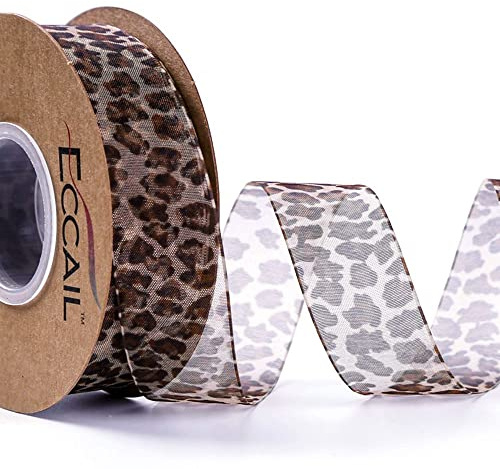 LUMoony 25mm x 10Yard Organzaband Geschenkband Satinband Leopardenmuster Dekoband Schleifenband zum Basteln Organzaband Hochzeit Tischdeko Zimmerdeko Deko Party Geschenk Transparent Band