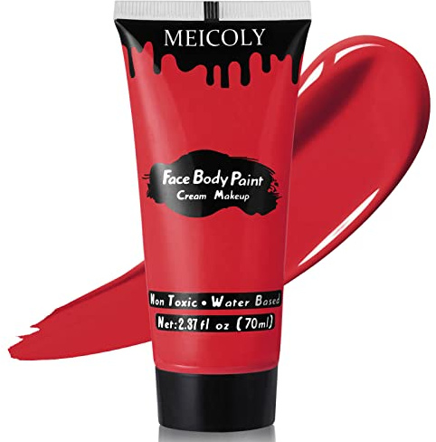 MEICOLY Devil Red Face Body Paint,2.37Oz Large Tube Water Based Washable Face Paint for Halloween Makeup,Cream Full Body Paint for Adults and Kids,Face Painting for Clown Joker Demon Vampire Spiderman