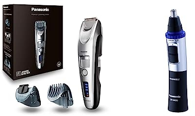 Panasonic Premium Bartschneider ER-SB60, 19 Längeneinstellungen, Barttrimmer 0,5-10 mm, Trimmer für Herren, mit Ladestation Bk & Nasen/Ohrhaarschneider ER-GN-30K mit Batteriebetrieb