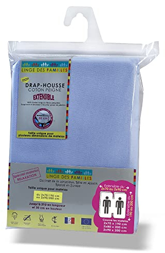 Linge des Familles - Drap Housse Lit Electrique pour Matelas 2x70x190-2x80x200-2x90x200 - Bleu Acier - 100% Coton Jersey Extensible - Label Oeko-TEX® Standard 100 - Made in Europe