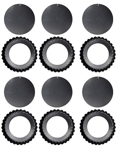 6 Moldes para Tartas con Fondo Extraíble, Antiadherentes, Redondos, para Quiche, para Hornear, de Acero Al Carbono, Mini Sartenes para Tartas, Pasteles de Mousse, Horneado de