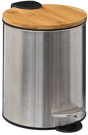 Five - Papelera de baño de acero inoxidable y bambú Soft Close 3 L