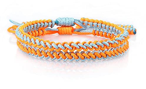 2 Stück/Set Bohemia Damen Armband bunte Schnur gewebte Glücksseil Armbänder Armreifen mehrlagiges Wickelarmband Paar Schmuck Geschenk - Orange Blau