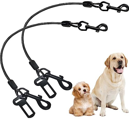 Fiyade 2 PACK Cintura di Sicurezza per Auto per Cani, Imbracatura per Auto con Cavo in Corda d'Acciaio a Prova di Masticazione, Guinzaglio per Cavo con Catena per Cani, 27,5 Pollici/70 CM