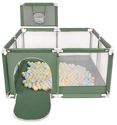 Selonis Fyrkantig lekpenna fylld med 100 bollar, basketkorg, grön: pastellbeige/pastellblå/pastellgul/mint