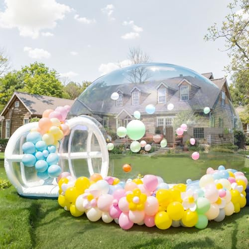 Inflatable Clear House Bubble Tent Outdoor Waterproof Dome Camping Cabin Commercial Grade PVC Bubble House with Blower&Pump,10FT Dia Bubble 4.5FT Tunnel for Family Camping,Backyard Party,Stargazing