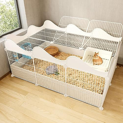 XIAOZHUANGXIONG Hasenstall Innen for 2 Hasen, Meerschweinchen, Welpen, Pet Products Portable Metalldraht Yard Fence, Metallkäfig for Kleine Haustiere (Color : White, Size : 6b)