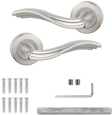 Decoranddecor Chrome Door Handles Internal – Aluminium Silver Door Handles for Internal Doors | Round Rose Levers for Bedrooms & Bathroom | Solace Range