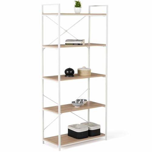 IDMarket - Regal 5 Ebenen Detroit 170cm Industriedesign Holz und Metall weiß