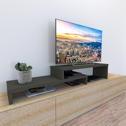 Henor Mueble TV Escalera Ajustable de Madera 90+90 x 35 x 30/15 cm Grafito