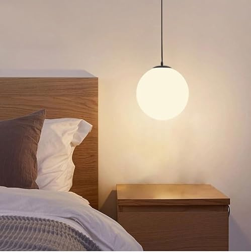Lámpara colgante moderna de mediados de siglo, globo blanco, 1 luz, iluminación colgante de isla de cocina, lámpara colgante de bola de vidrio blanco lechoso, alambre colgante de 60 pulgadas