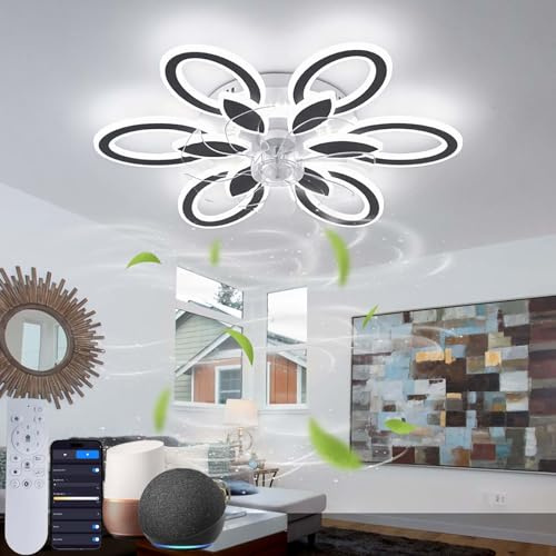 Dobecd Deckenventilator Mit Beleuchtung Alexa Kompatibler Weißer LED Lampe Mit Ventilator Tuya Smart App Google Assistant Ventilator Lampe Decke Modern Dimmbar Memory Funktion Leise Umkehrbar