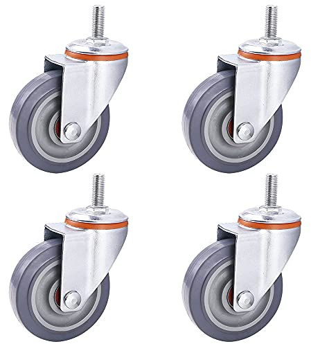 MYVVKIA Lenkrollen aus Gummi, M12-Schaftrollen, strapazierfähig, 100 mm, mit Bremse, Lenkrollen für Möbel, stumm, Tragkraft 300 kg